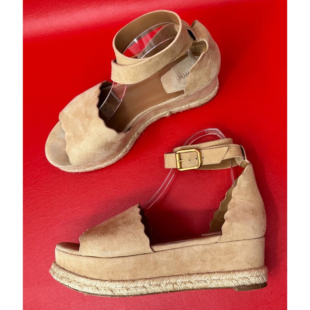 Authenticated Chloe Lauren Espadrille Wedge Scalloped Summer Sand Sandals 40/8